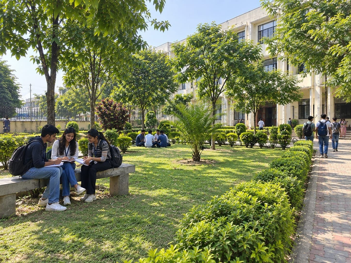 Students in the campus garden